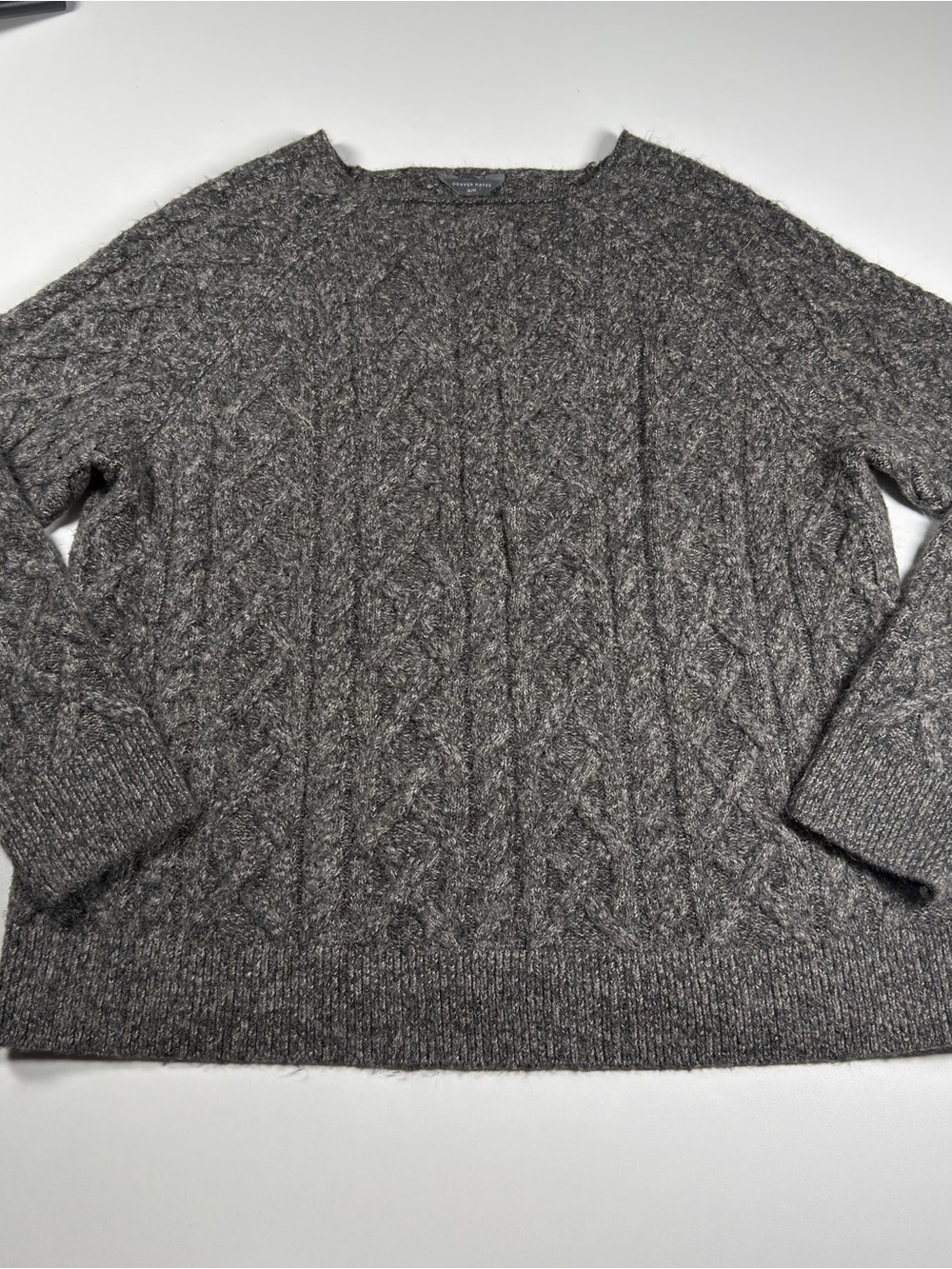 Denver Hayes Mens Charcoal Cable Knit Crewneck Sweater XL